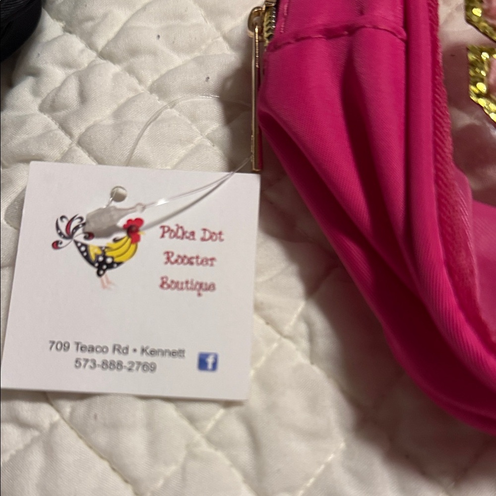 Vibrant Pink Women’s Pouch with Colorful 'STUFF' Design - Picture 2 of 7